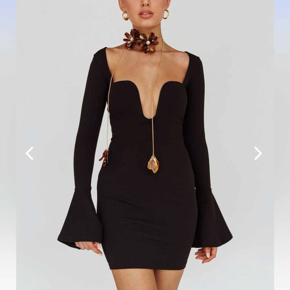 MARIS FLARED CUFF MINI DRESS BLACK